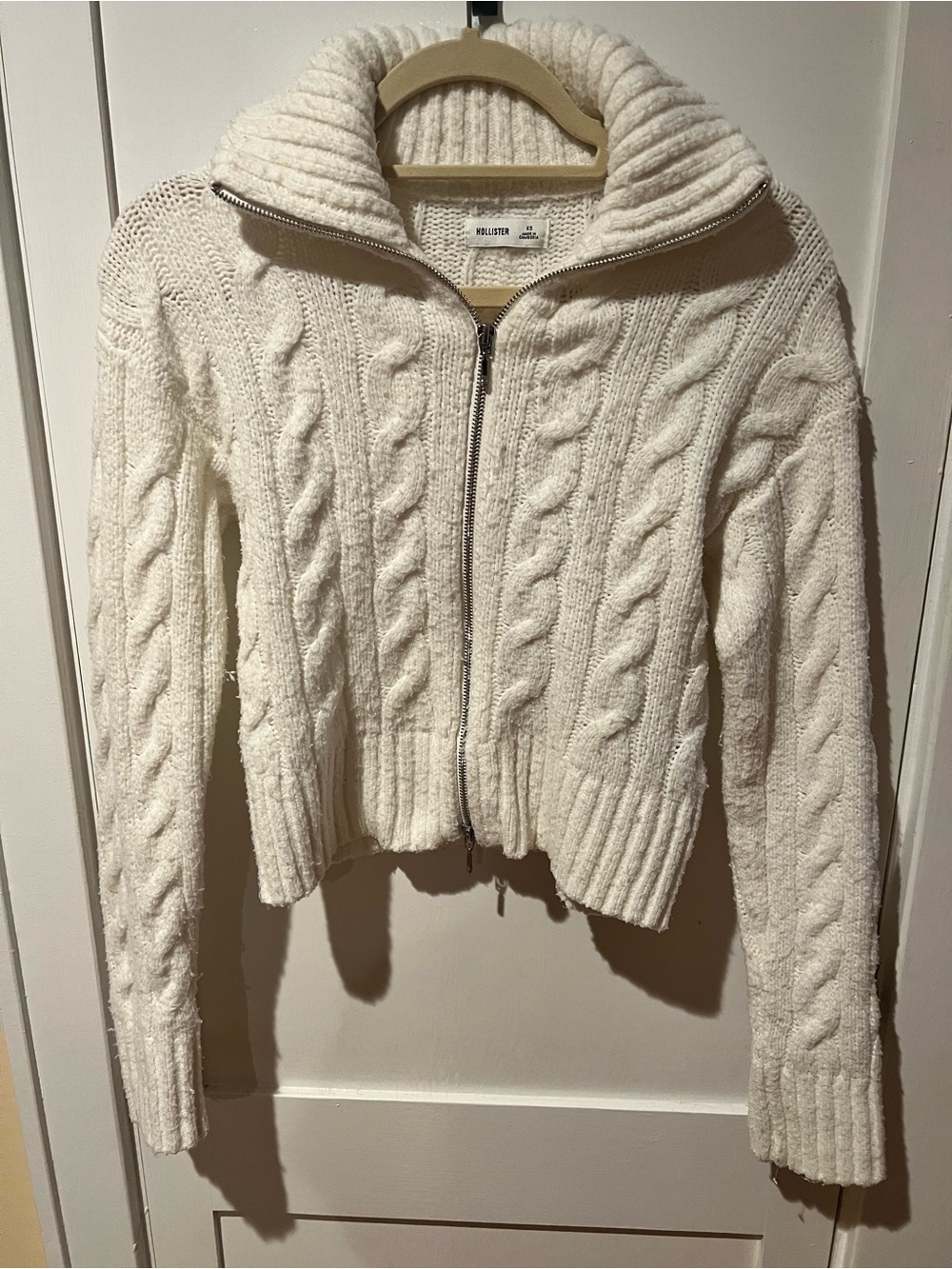 Hollister Cream Cable Zip-Up Sweater Jacket